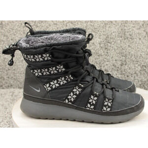 Nike Roshe Run Hi Womens 9 Black Gray Suede Winter Boots Outdoor Warm